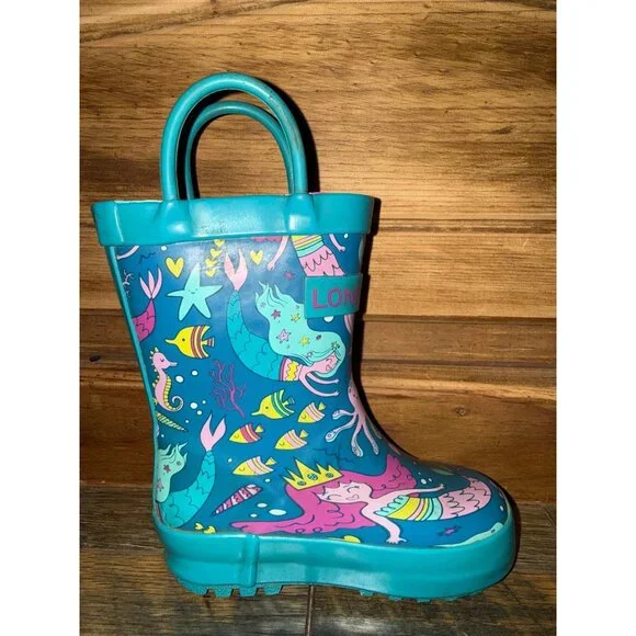 Lone Cone Mermaids Kids Rain Boots Size 4 - Picture 12 of 14